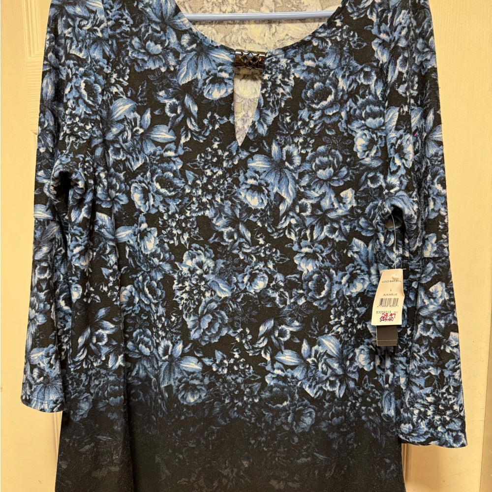 Zac & Rachel Blue and Black 3/4 Sleeve Blouse